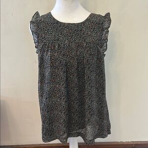 Mittoshop Leaf Print Ruffle cap sleeve blouse Size M EUC